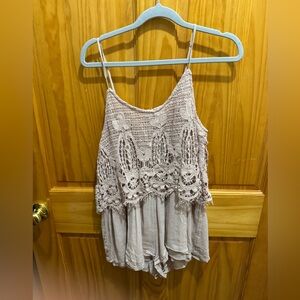 American Eagle Pink Spaghetti Top Crotchet Romper